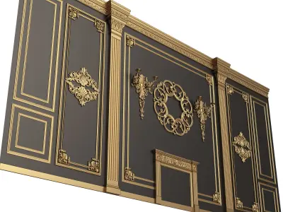 Boiserie Classic Wall with Mouldings 03 Black Low-poly 3D model
