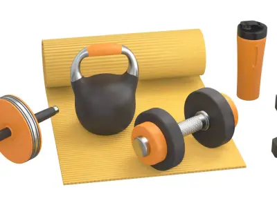 Set sport for home gym dumbbell weight bottle carimat circle Low-poly 3D model