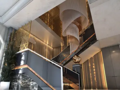 Stairs stairway in lobby of luxury apartment building 3D model