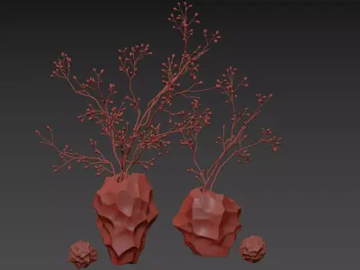  Minimal Stone Vase Set with Natural Texture 3D model