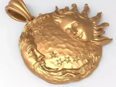 Sun and moon pendant Necklace Charm bracelet Jewelry 3D print model