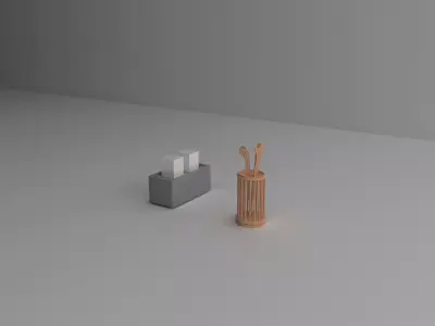 flatware toilet brush and wooden box Free 3D model