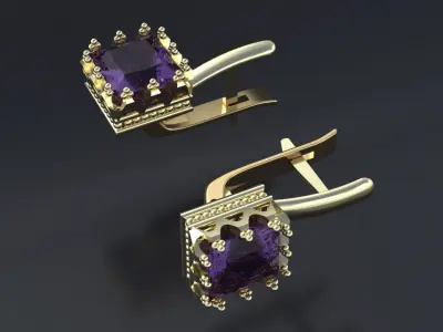 Earrings with square gem for CNC model or 3D print model