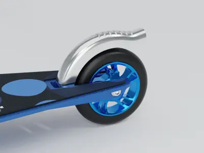 Sporty kick scooter with metallic rims in blue color 3D model