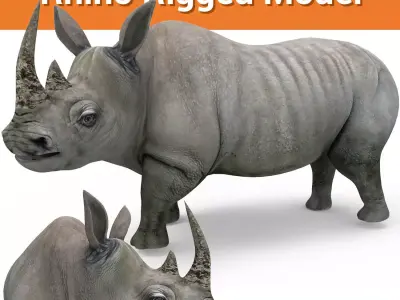 3D rhino rhinoceros realistic Rigged low poly  Low-poly 3D model