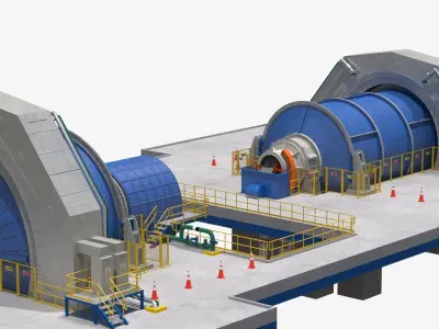 Mining Grinding Mills Low-poly 3D model