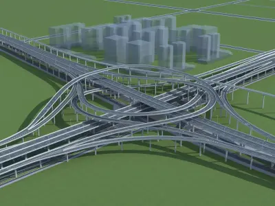 Highway Viaduct flyover Low-poly 3D model