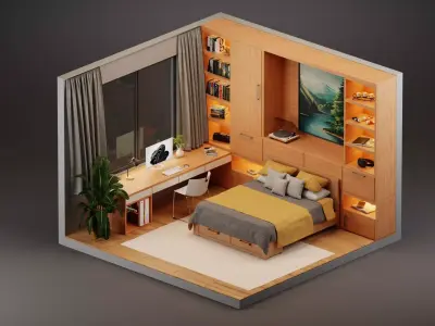 Bedroom isometric 3D model purchase