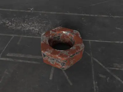 Rusty and clean steel hexagonal nut Low-poly 3D model