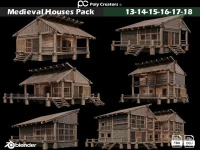 Medieval Houses 1-30 Collection - 4K Textures Game Ready Low-poly 3D model