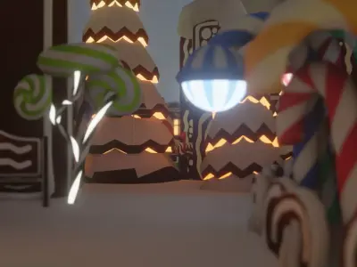 Gingerbread Christmas Village Winter Game Ready Low-poly 3D model