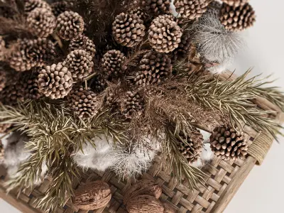 Rustic Winter Centerpiece with Pinecones and Cotton Flowers 3D model