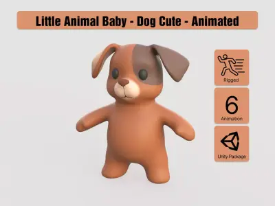 Little animal baby - Dog cute - Animated  Low-poly 3D model