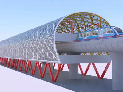Elevated monorail station 3D model
