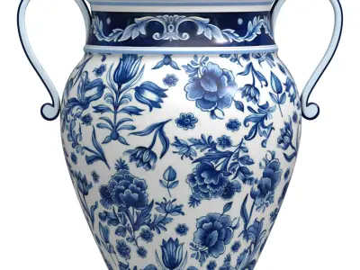 Italian vase Flowerpot with hand painted Santorini 3D model