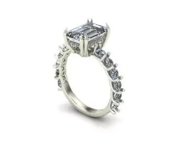 Engagement Ring With Emerald Diamond 3D model