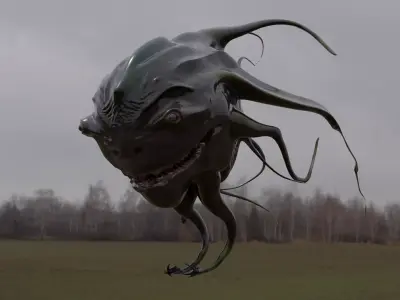Monster scary looking creature flying in sky 3D model