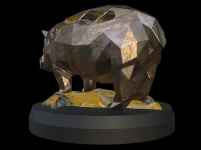 Steampunk Hippo Rock Low-poly 3D model