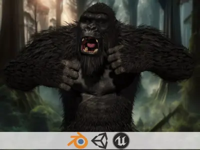 Jungle Sovereign Realistic Gorilla King Kong Low-poly 3D model