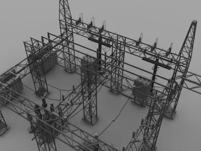 Substation power station Low-poly 3D model