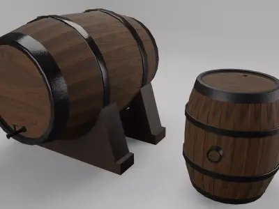 Low Poly Wooden Barrels Free low-poly 3D model