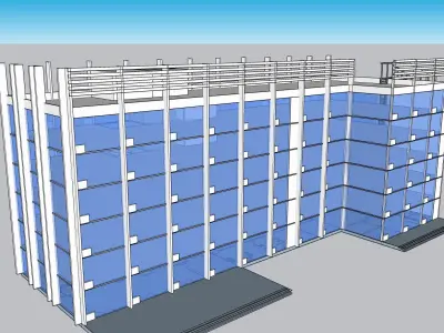 Office building with glass facade elevation 3D model