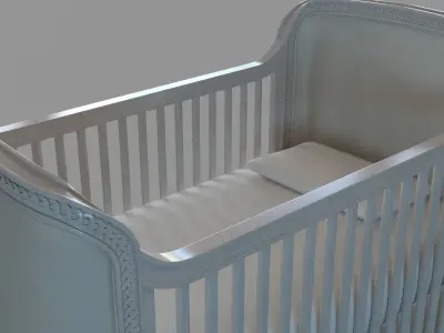 Belle Upholstered Crib Antique Grey Mist Belgian Linen Dove 3D model