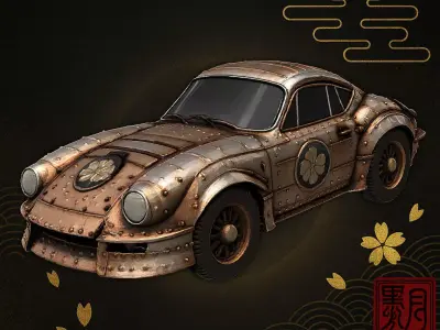 Samurai Fusion Car Armored Retro Vehicle Game-Ready 3D model