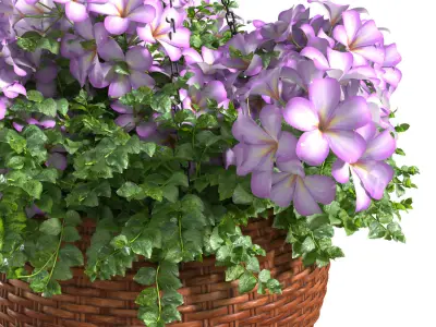 Hanging basket flowerpot rattan pot with flowers 3D model purchase