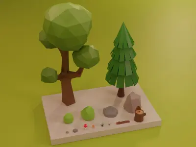 Low Poly Trees Grass and Rocks Lite Free low-poly 3D model
