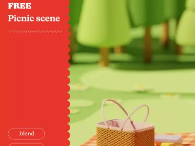 Picnic Scene - Cartoon Free 3D model