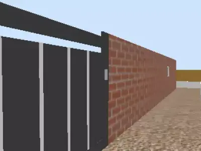 House with brick wall and fence 3D model