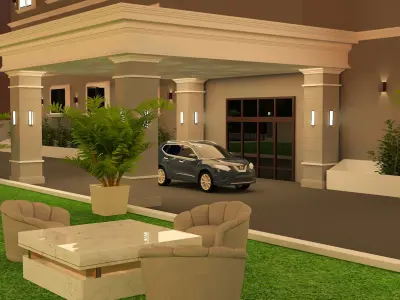 Hotel residential building at night Free 3D model