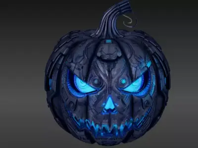 Cyber Glow Jack-O-Lantern 3D Model Futuristic Halloween Pumpkin 3D model