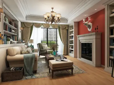 Modern American Style Living Room Design 3D model