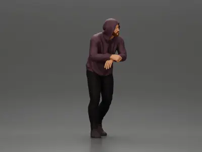 man in a hoodie leaning with his hands on the car 3D print model