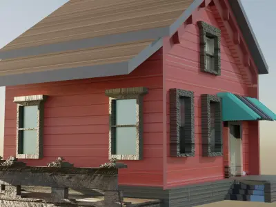 Little Red House Stylized 3D Model Low-poly 3D model