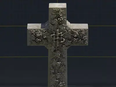 Photogrammetry Gravestone Cross with Grapevine decoration Low-poly 3D model