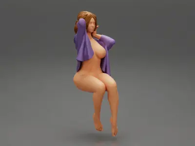 brunette woman in tight fit short nude dress sitting on chair 3D print model