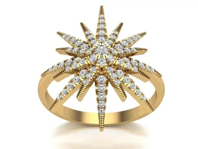 Small Starburst Diamond yellow Gold Ring  3D model