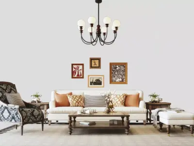 American Style Sofa Coffee Table Living Room Furniture Set 3D 3D model