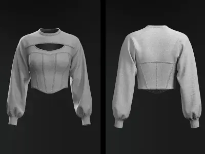 Women Cropped Hoodie 3D model