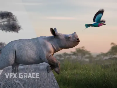 African Rhinoceros Animated VFX Grace 3D model