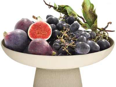 bowl of figs and black grapes 3D model