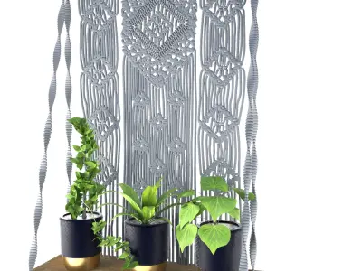 Indoor Plants in rusty Concrete Pot with Macrame  Free 3D model
