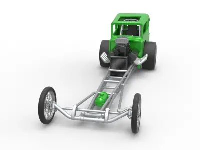 Front engine old school dragster with shell V7 Scale 1 to 25 3D print model