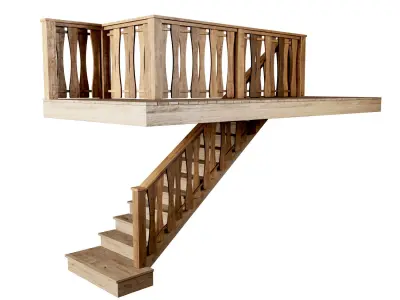 Wooden stair F021  3D model