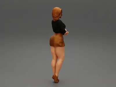 Surprised Young Woman in Mini Skirt and sneakers 3D print model
