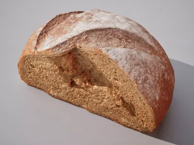Half of rye bread Game ready model 3K triangles 4K PBR textures Low-poly 3D model