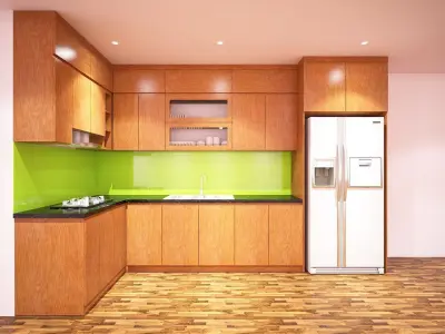 kitchen empty room with wooden cabinet Free 3D model